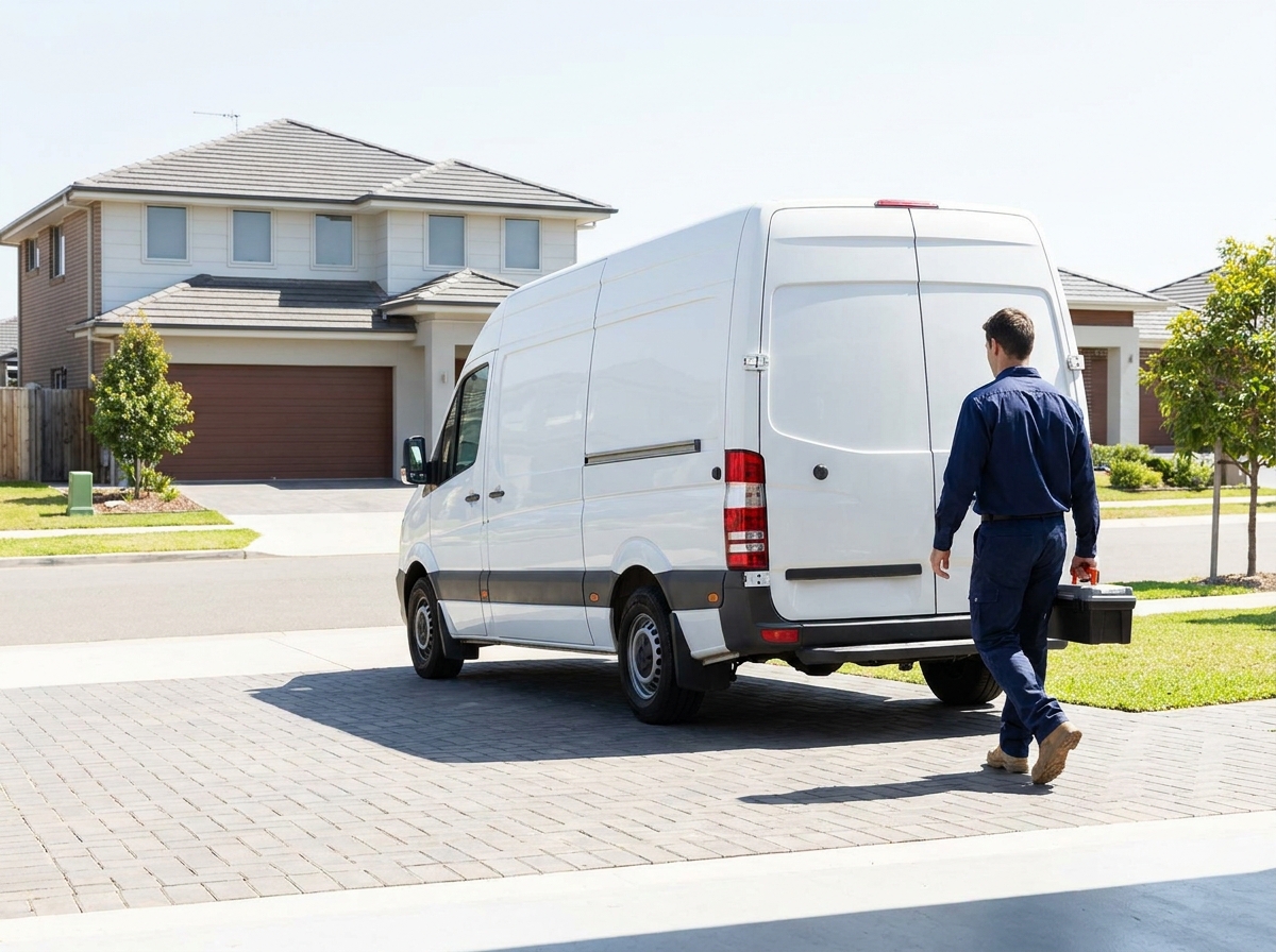 Carter Plumbing service van at a Milford home
